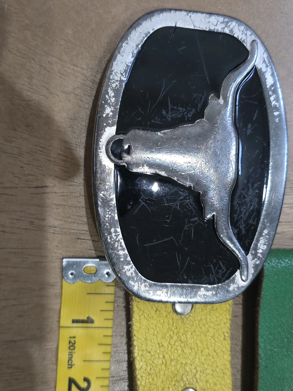 Vintage Western Longhorn Belt Buckle Silver Black + 2 Genuine Leather Straps 32